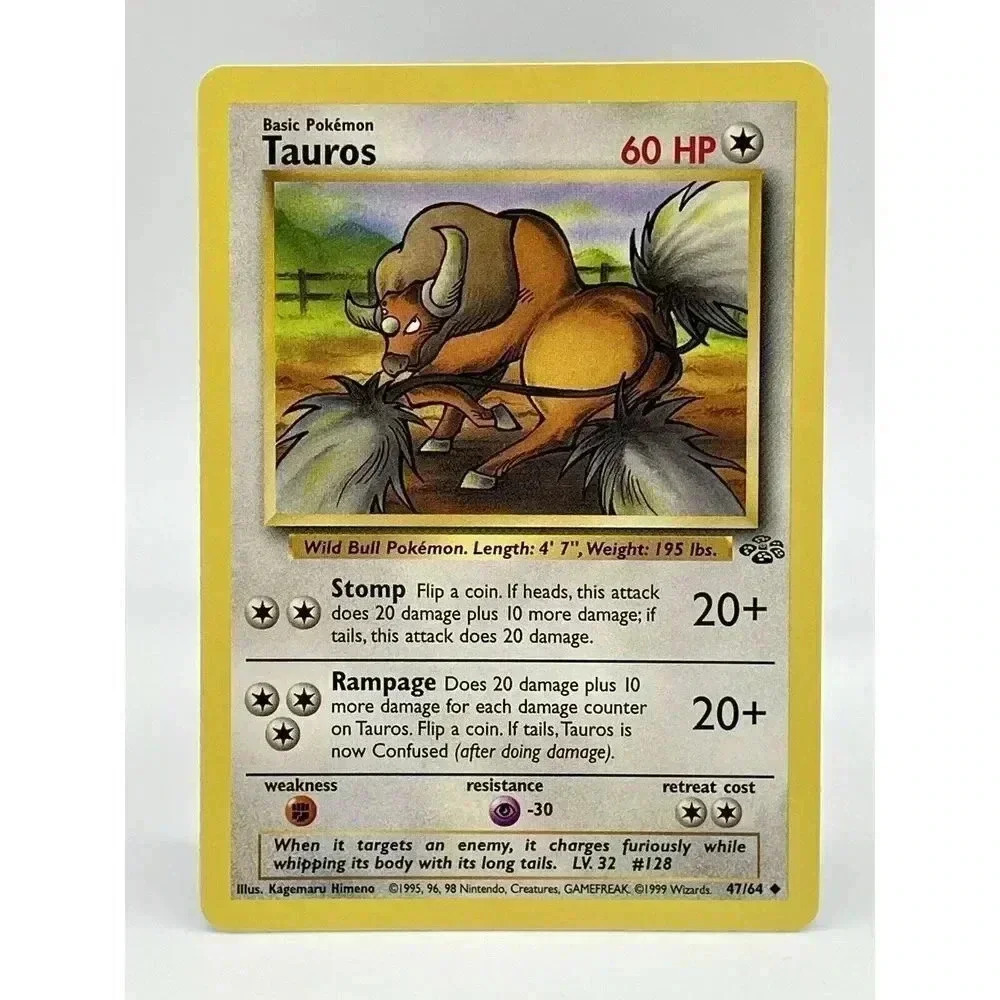 Tauros 47/64 Jungle Regular Unlimited Uncommon Pokémon‎ Non Holo Vintage 1999 NM
